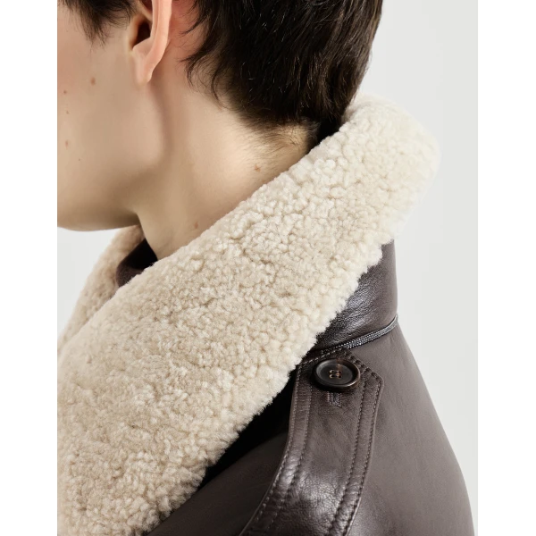 Aviator jacket with detachable collar in Coffee - Image 4