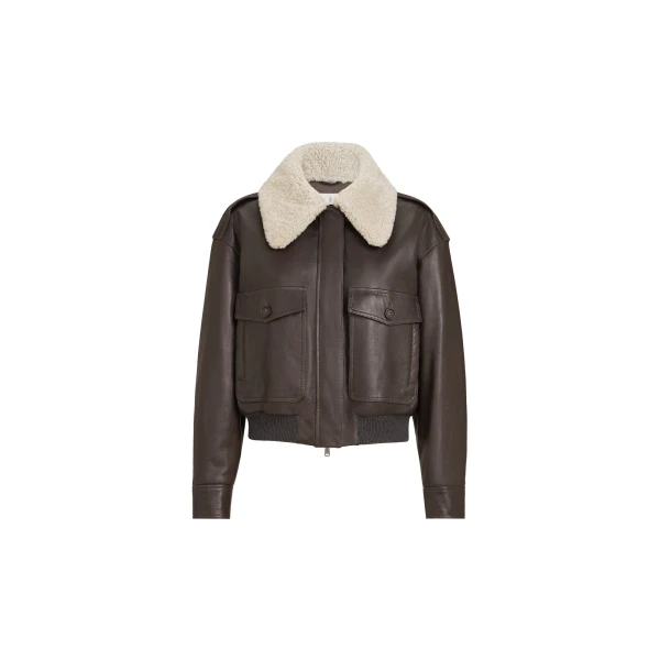 Brunello Cucinelli Aviator jacket with detachable collar in Coffee