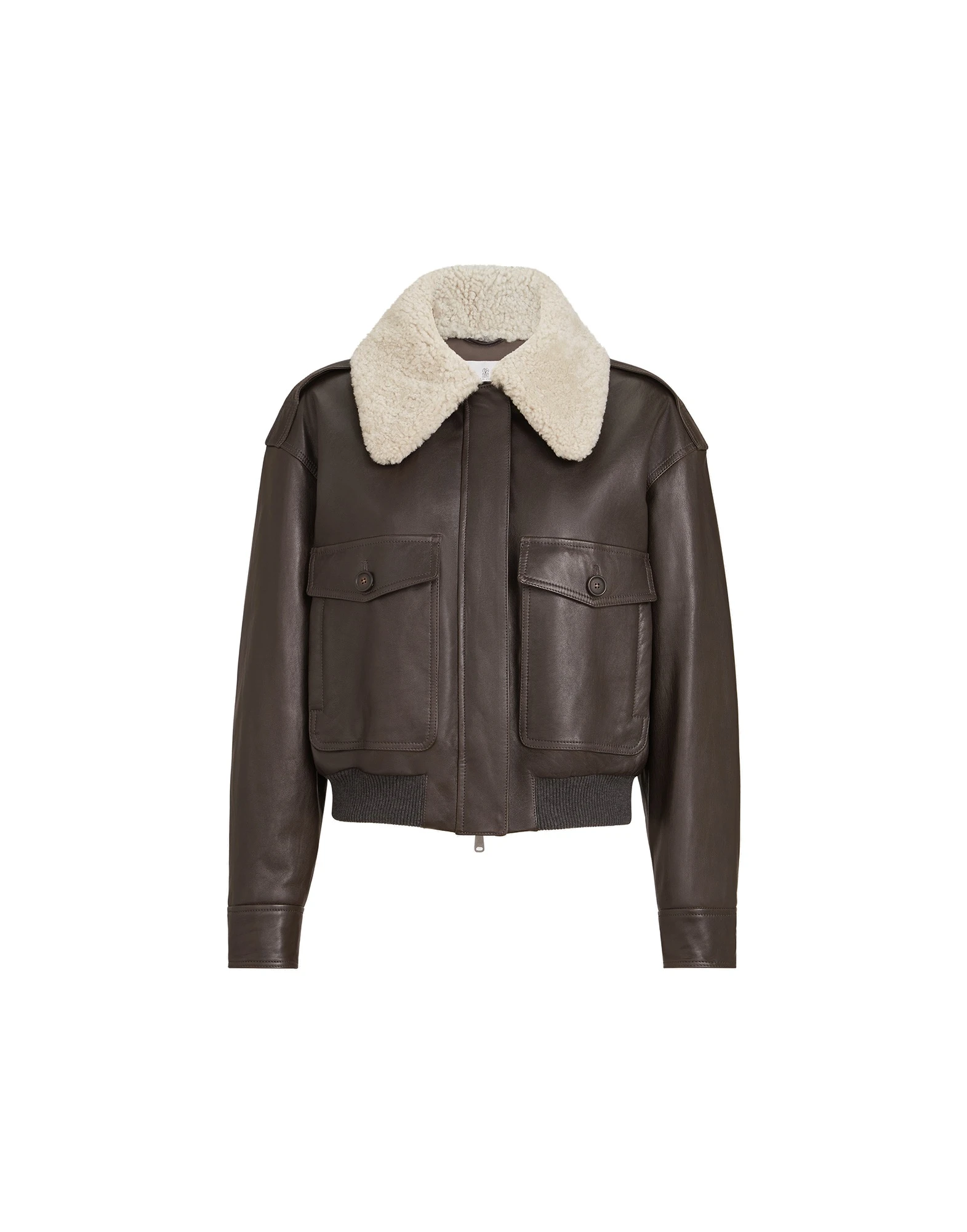 Brunello Cucinelli Aviator jacket with detachable collar in Coffee | Buy Jackets at Luxury Shoes Brunello Cucinelli Aviator jacket with detachable collar in Coffee