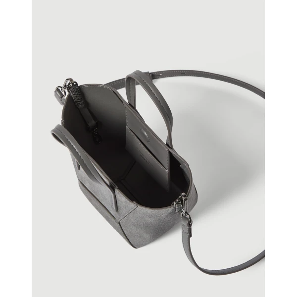 BC Duo mini bag in suede with monili in Stone Grey - Image 5