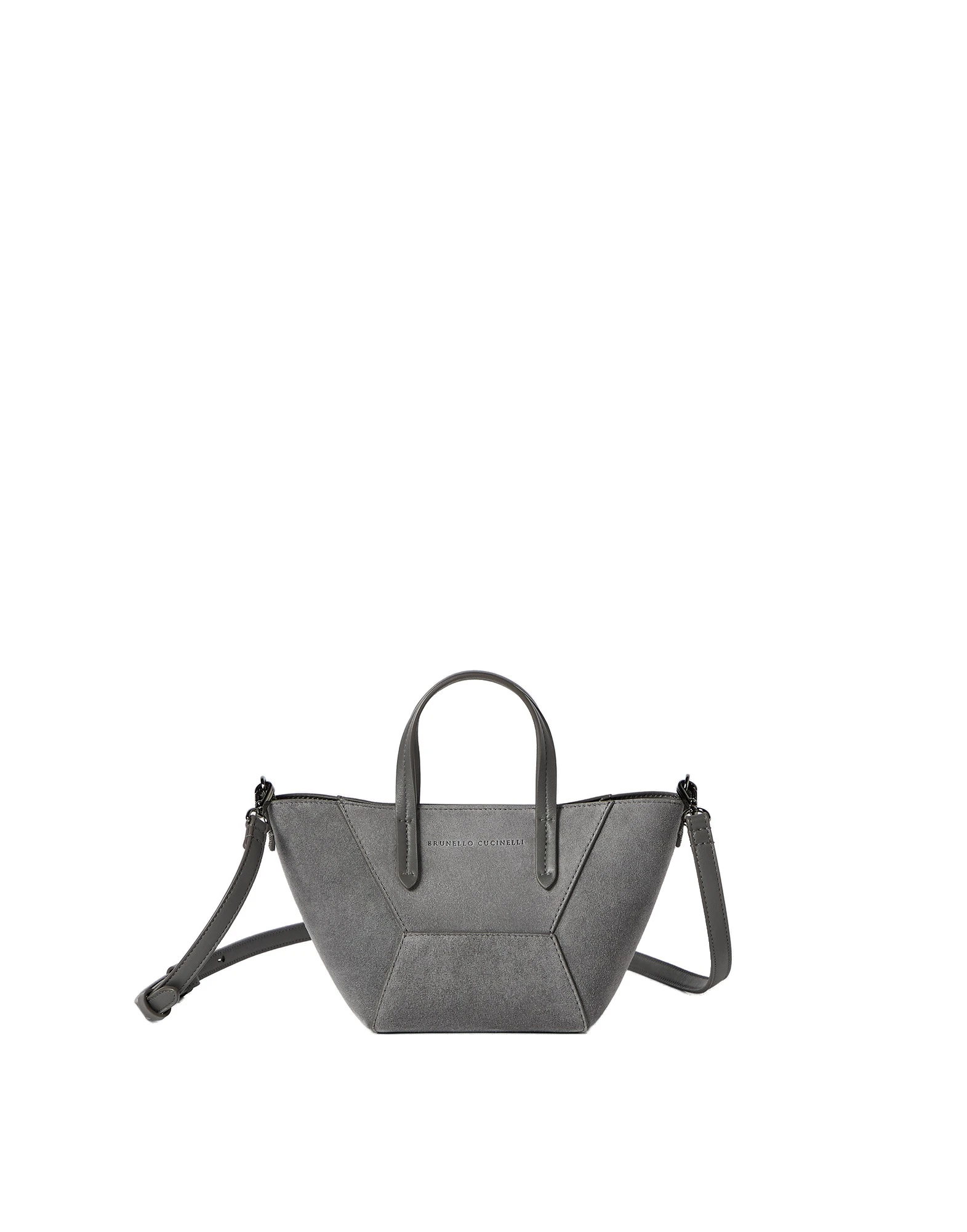 Brunello Cucinelli BC Duo mini bag in suede with monili in Stone Grey | Buy Mini Bags at Luxury Shoes Brunello Cucinelli BC Duo mini bag in suede with monili in Stone Grey