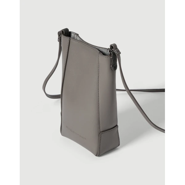 Brunello Cucinelli BC Duo phone holder in Stone Grey, view 3 | Phone Cases | Luxury Shoes 