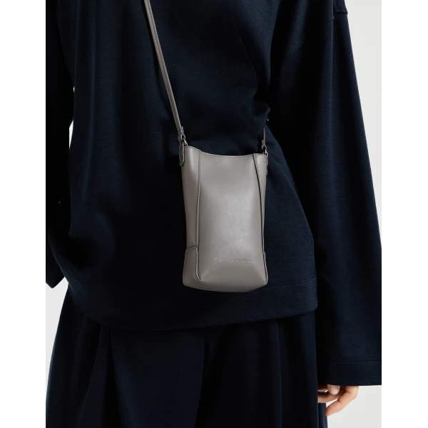 Brunello Cucinelli BC Duo phone holder in Stone Grey, view 4 | Phone Cases | Luxury Shoes 