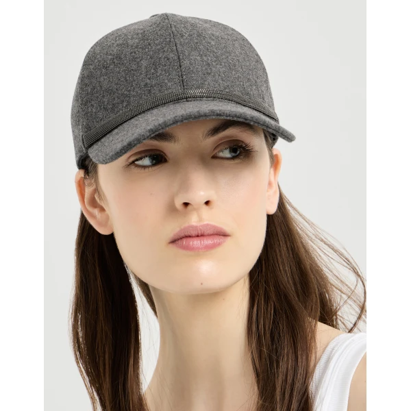 Brunello Cucinelli Baseball Cap with monili in Dark Grey, view 3 | Hats | Luxury Shoes 