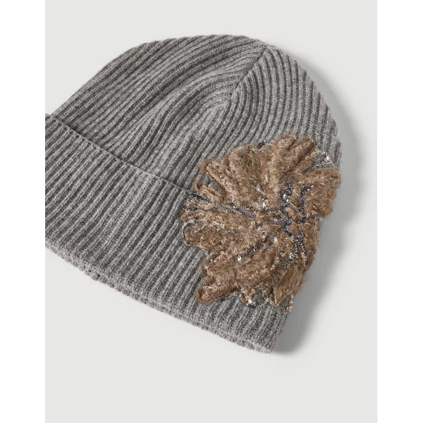 Brunello Cucinelli Beanie with whispering bloom embroidery in Dark Grey, view 2 | Hats | Luxury Shoes 