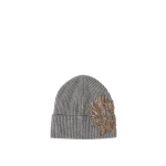 Brunello Cucinelli Beanie with whispering bloom embroidery in Dark Grey | Hats | Luxury Shoes 