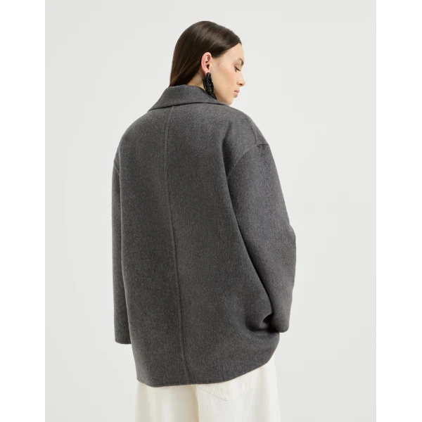 Brunello Cucinelli Beaver pea coat with Precious Patch in Anthracite
