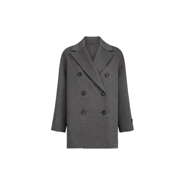 Brunello Cucinelli Beaver pea coat with Precious Patch in Anthracite