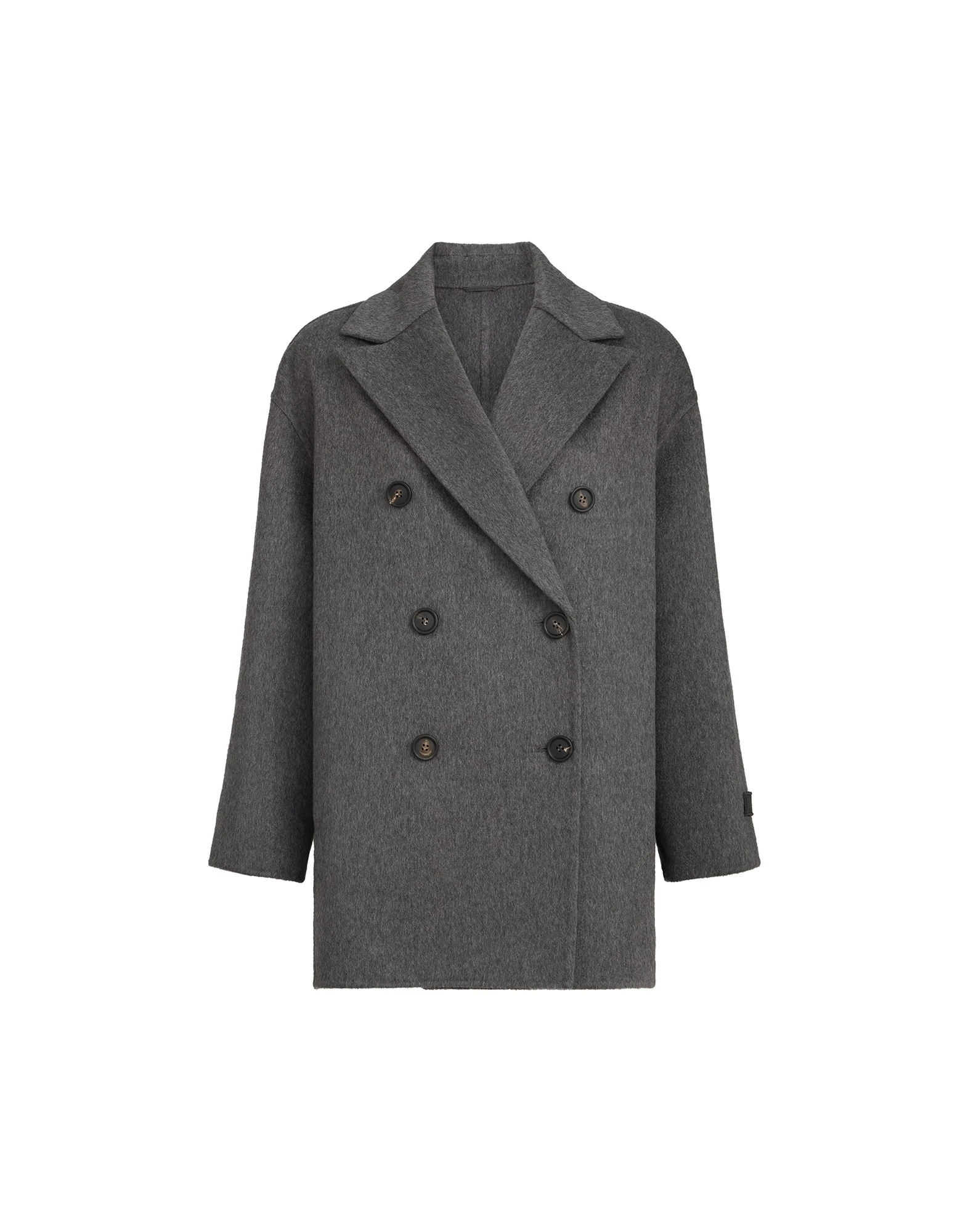 Brunello Cucinelli Beaver pea coat with Precious Patch in Anthracite | Buy Coats at Luxury Shoes Brunello Cucinelli Beaver pea coat with Precious Patch in Anthracite