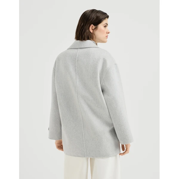 Brunello Cucinelli Beaver pea coat with Precious Patch in Light Grey