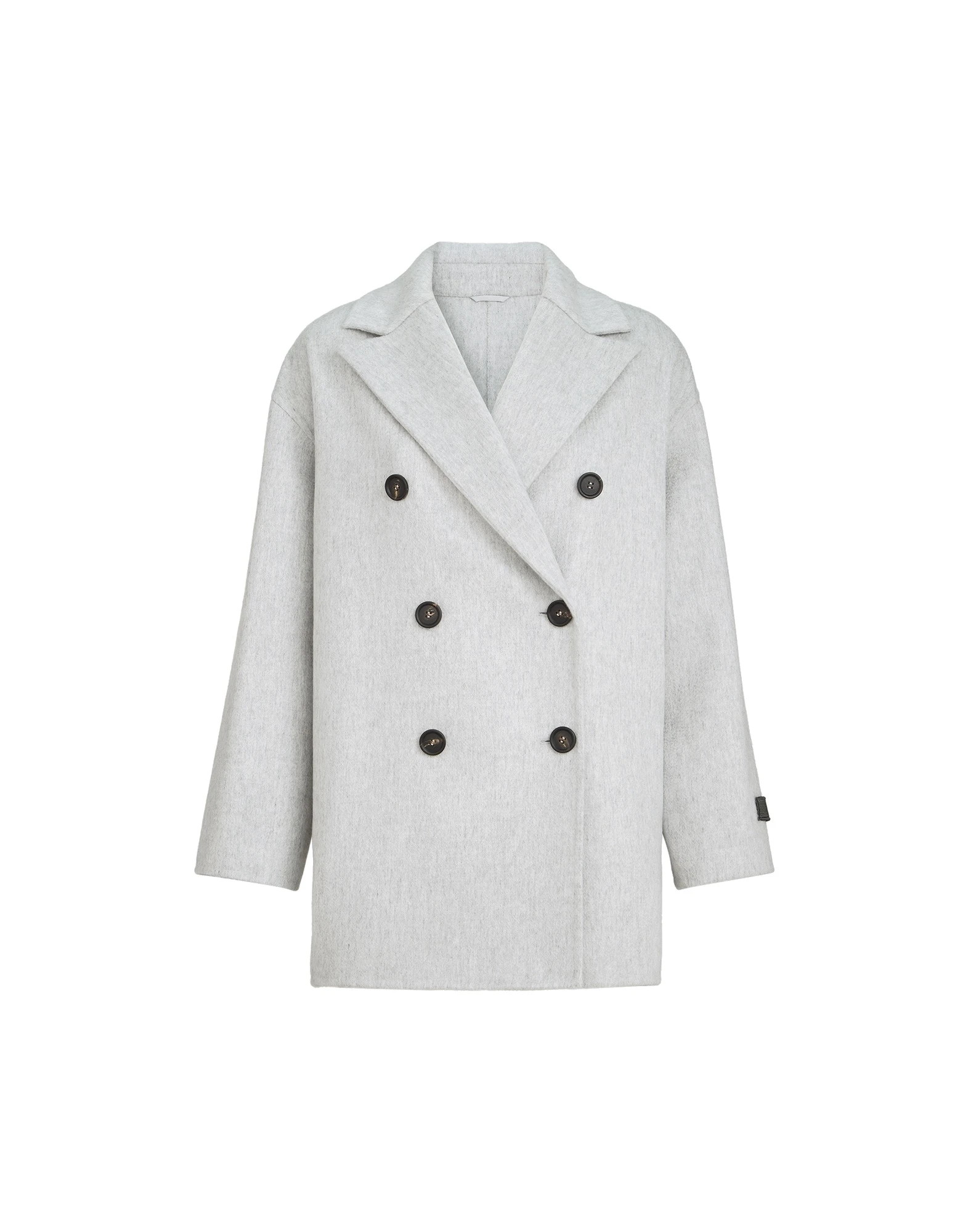 Brunello Cucinelli Beaver pea coat with Precious Patch in Light Grey | Buy Coats at Luxury Shoes Brunello Cucinelli Beaver pea coat with Precious Patch in Light Grey