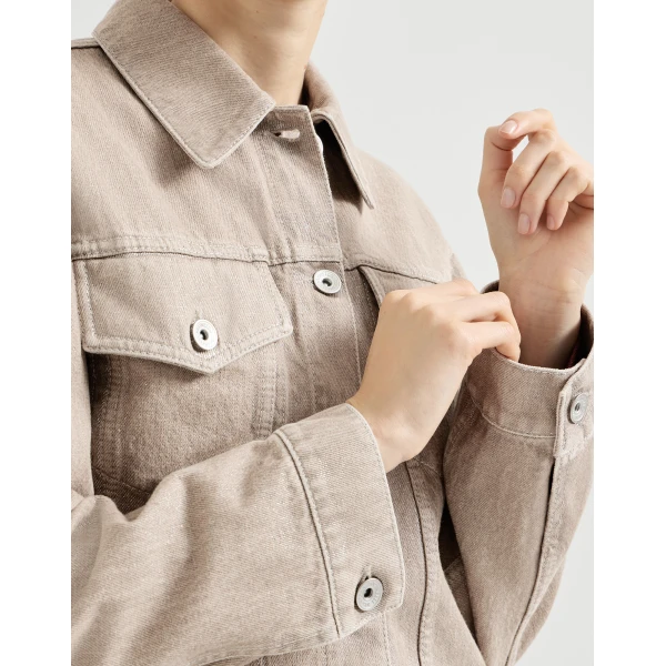 Beige lamé denim outerwear jacket in Rope - Image 4