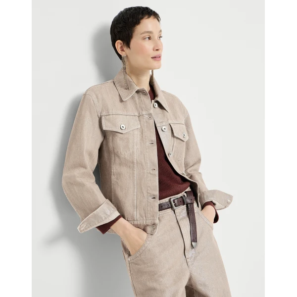 Beige lamé denim outerwear jacket in Rope - Image 5