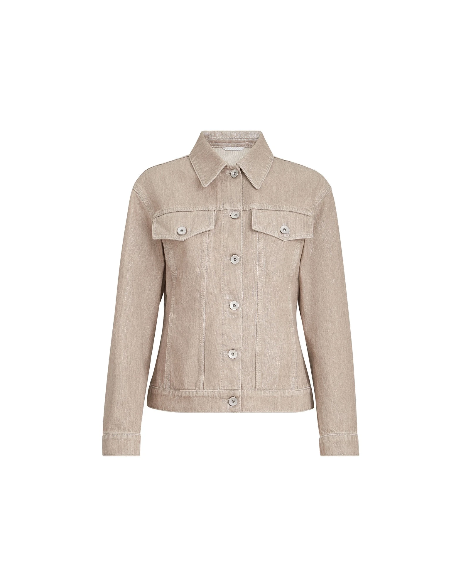 Brunello Cucinelli Beige lamé denim outerwear jacket in Rope | Buy Jackets at Luxury Shoes Brunello Cucinelli Beige lamé denim outerwear jacket in Rope