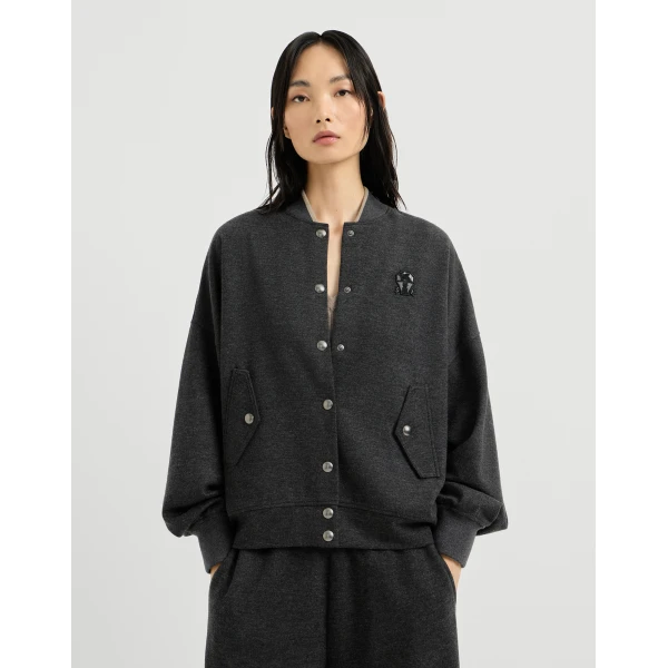 Brunello Cucinelli Bomber-style sweatshirt with logo in Anthracite