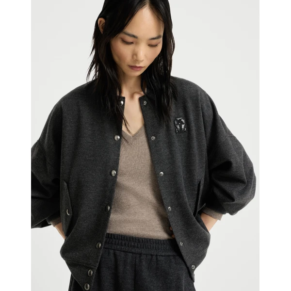 Brunello Cucinelli Bomber-style sweatshirt with logo in Anthracite