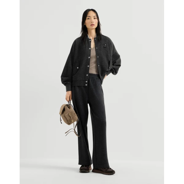 Brunello Cucinelli Bomber-style sweatshirt with logo in Anthracite