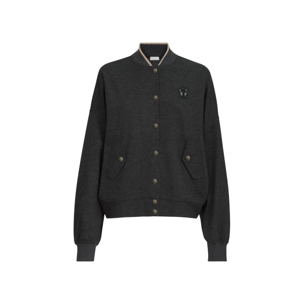 Brunello Cucinelli Bomber-style sweatshirt with logo in Anthracite