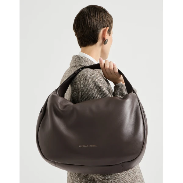 Boule hobo bag in nappa leather in Rust Brown - Image 4