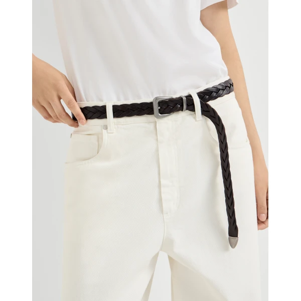 Brunello Cucinelli Braided leather belt in Brown, view 3 | Belts | Luxury Shoes 