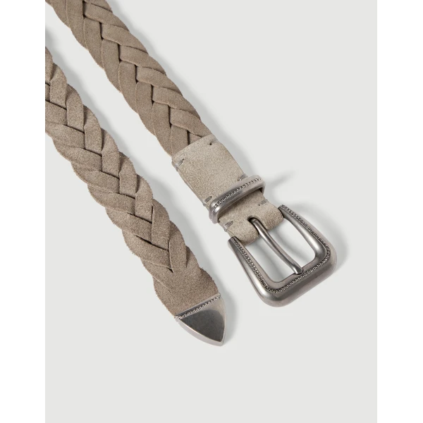 Brunello Cucinelli Braided leather belt in Light Grey, view 2 | Belts | Luxury Shoes 
