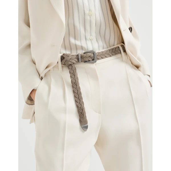 Brunello Cucinelli Braided leather belt in Light Grey, view 3 | Belts | Luxury Shoes 