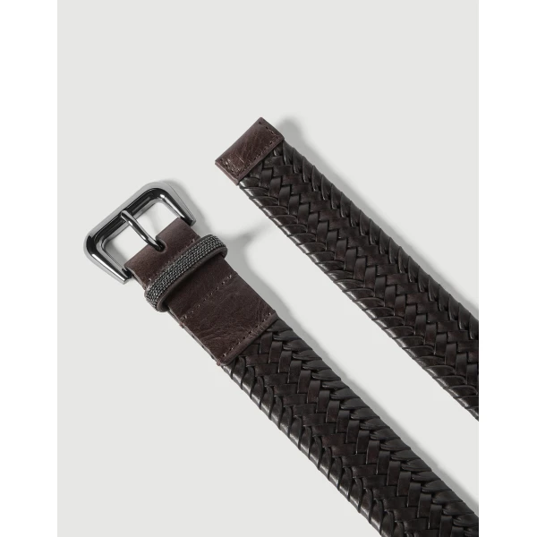 Brunello Cucinelli Braided leather belt in Rust Brown, view 2 | Belts | Luxury Shoes 