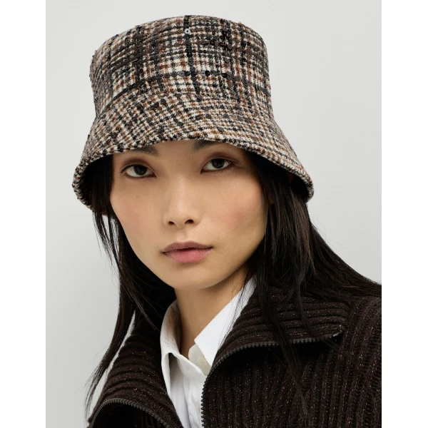 Brunello Cucinelli Bucket hat with dazzling embroidery in Brown, view 3 | Hats | Luxury Shoes 