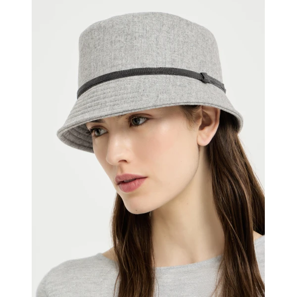 Brunello Cucinelli Bucket hat with monili in Light Grey, view 2 | Hats | Luxury Shoes 