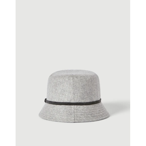 Brunello Cucinelli Bucket hat with monili in Light Grey, view 3 | Hats | Luxury Shoes 