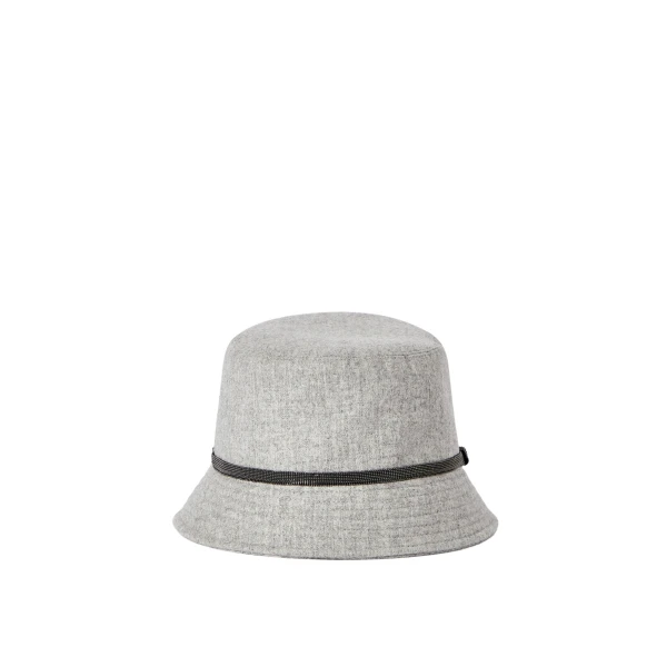 Brunello Cucinelli Bucket hat with monili in Light Grey | Hats | Luxury Shoes 