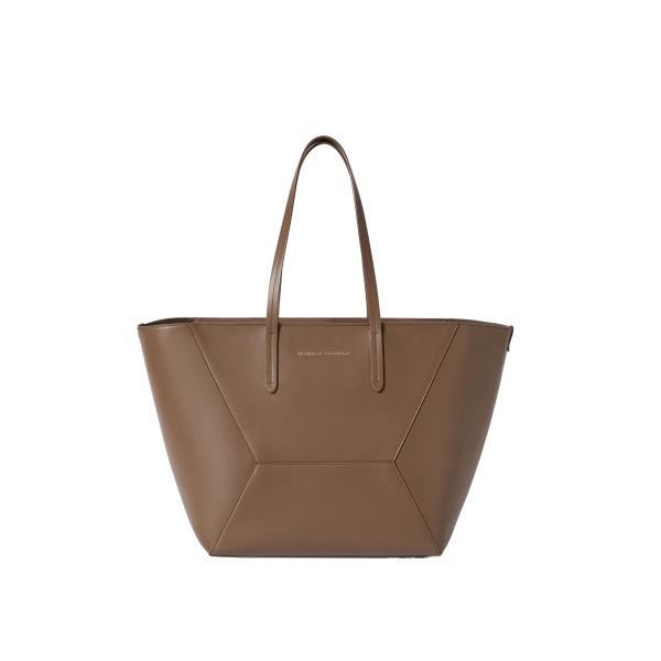 Brunello Cucinelli Calfskin BC Duo bag in Brown Gianduia