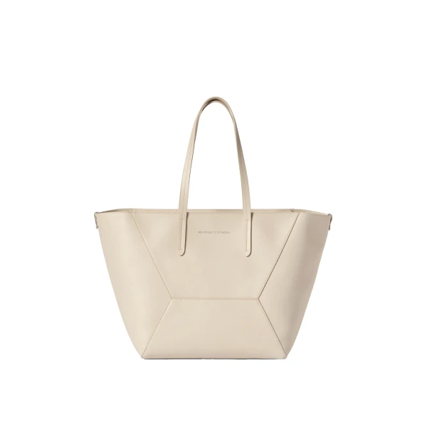 Brunello Cucinelli Calfskin BC Duo bag in Ivory