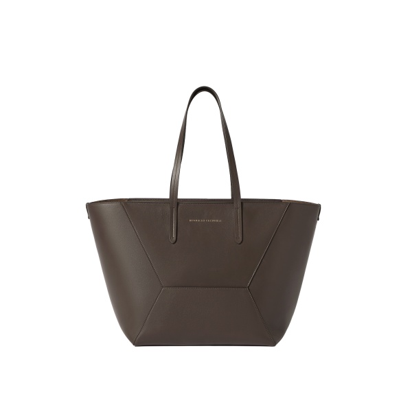Brunello Cucinelli Calfskin BC Duo bag in Rust Brown