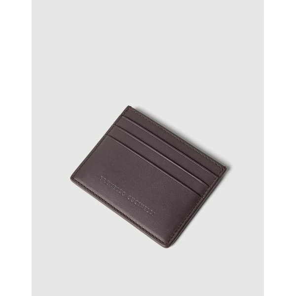 Brunello Cucinelli Calfskin card case in Rust Brown, view 3 | Wallets & Purses | Luxury Shoes 