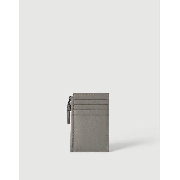 Brunello Cucinelli Calfskin card case in Stone Grey, view 2 | Wallets & Purses | Luxury Shoes 