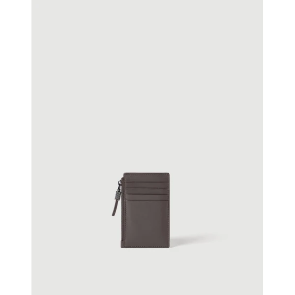 Brunello Cucinelli Calfskin card case with monili in Rust Brown, view 2 | Wallets & Purses | Luxury Shoes 