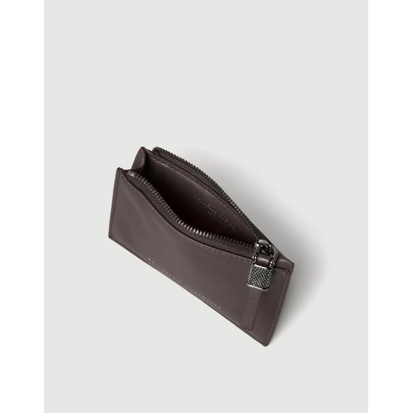 Brunello Cucinelli Calfskin card case with monili in Rust Brown, view 4 | Wallets & Purses | Luxury Shoes 