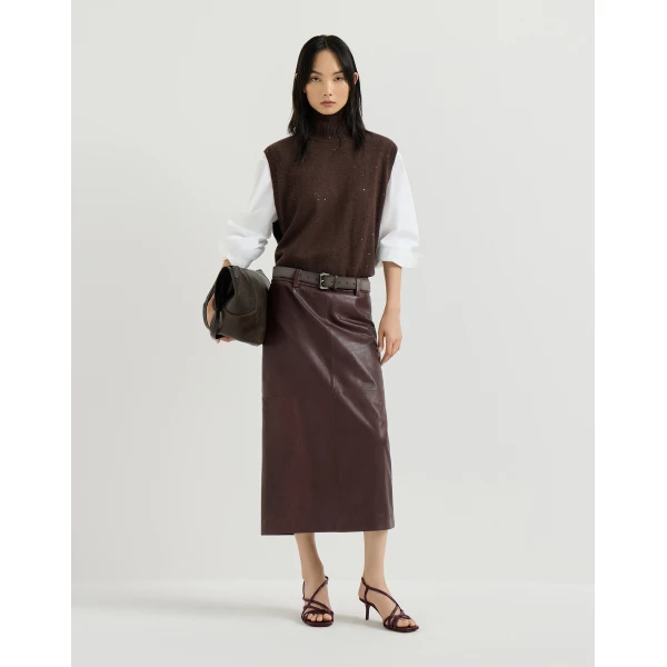 Calfskin city heels with monili in Burgundy - Image 6