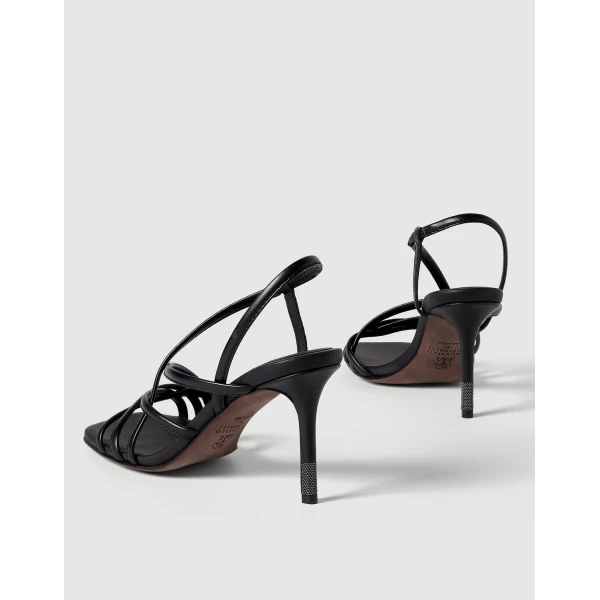 Calfskin heels with monili in Black - Image 4