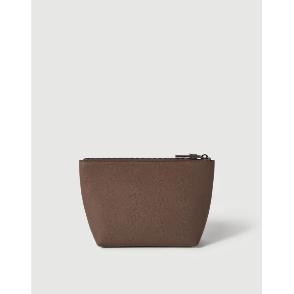 Brunello Cucinelli Calfskin pouch with monili in Brown Gianduia, view 2 | Wallets & Purses | Luxury Shoes 