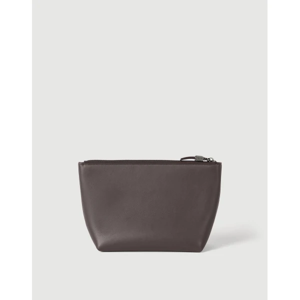 Brunello Cucinelli Calfskin pouch with monili in Rust Brown, view 2 | Wallets & Purses | Luxury Shoes 