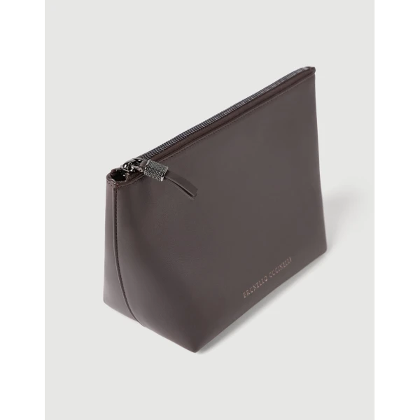 Brunello Cucinelli Calfskin pouch with monili in Rust Brown, view 3 | Wallets & Purses | Luxury Shoes 