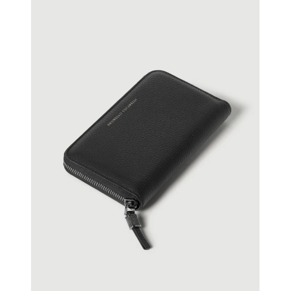 Brunello Cucinelli Calfskin wallet with monili in Black, view 3 | Wallets & Purses | Luxury Shoes 
