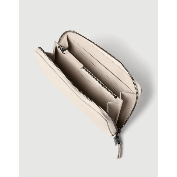 Brunello Cucinelli Calfskin wallet with monili in Ivory, view 4 | Wallets & Purses | Luxury Shoes 
