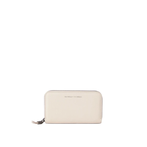 Brunello Cucinelli Calfskin wallet with monili in Ivory | Wallets & Purses | Luxury Shoes 