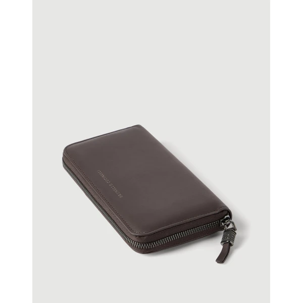 Brunello Cucinelli Calfskin wallet with monili in Rust Brown, view 3 | Wallets & Purses | Luxury Shoes 