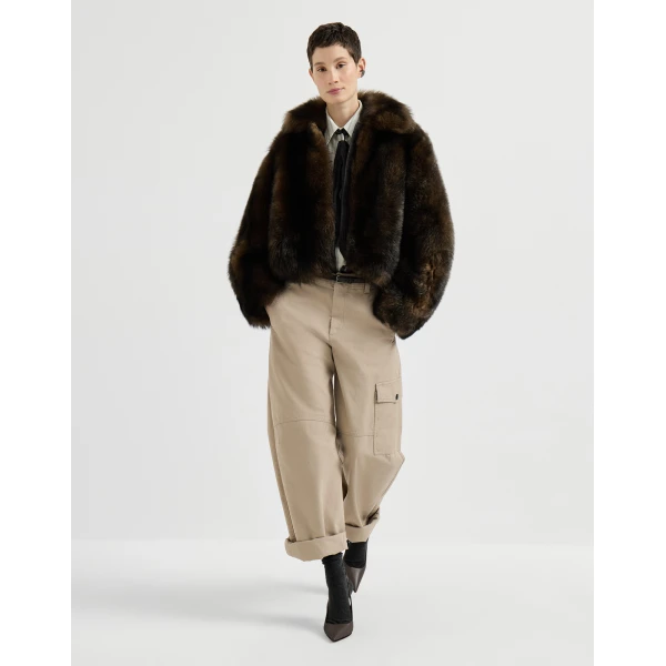 Brunello Cucinelli Canvas cargo barrel trousers in Beige