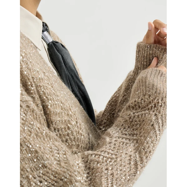 Cardigan Dazzling Abstract Leaf in Light Brown - Image 4