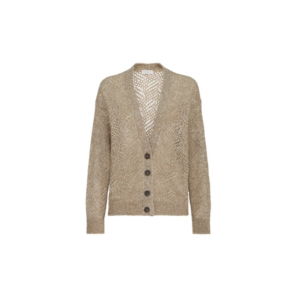 Brunello Cucinelli Cardigan Dazzling Abstract Leaf in Light Brown
